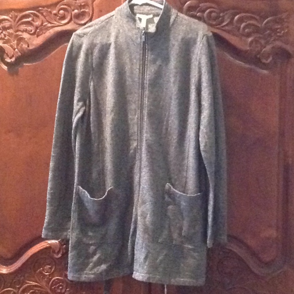 Eileen Fisher size M/55% hemp & 45% cotton stripe zip front jacket